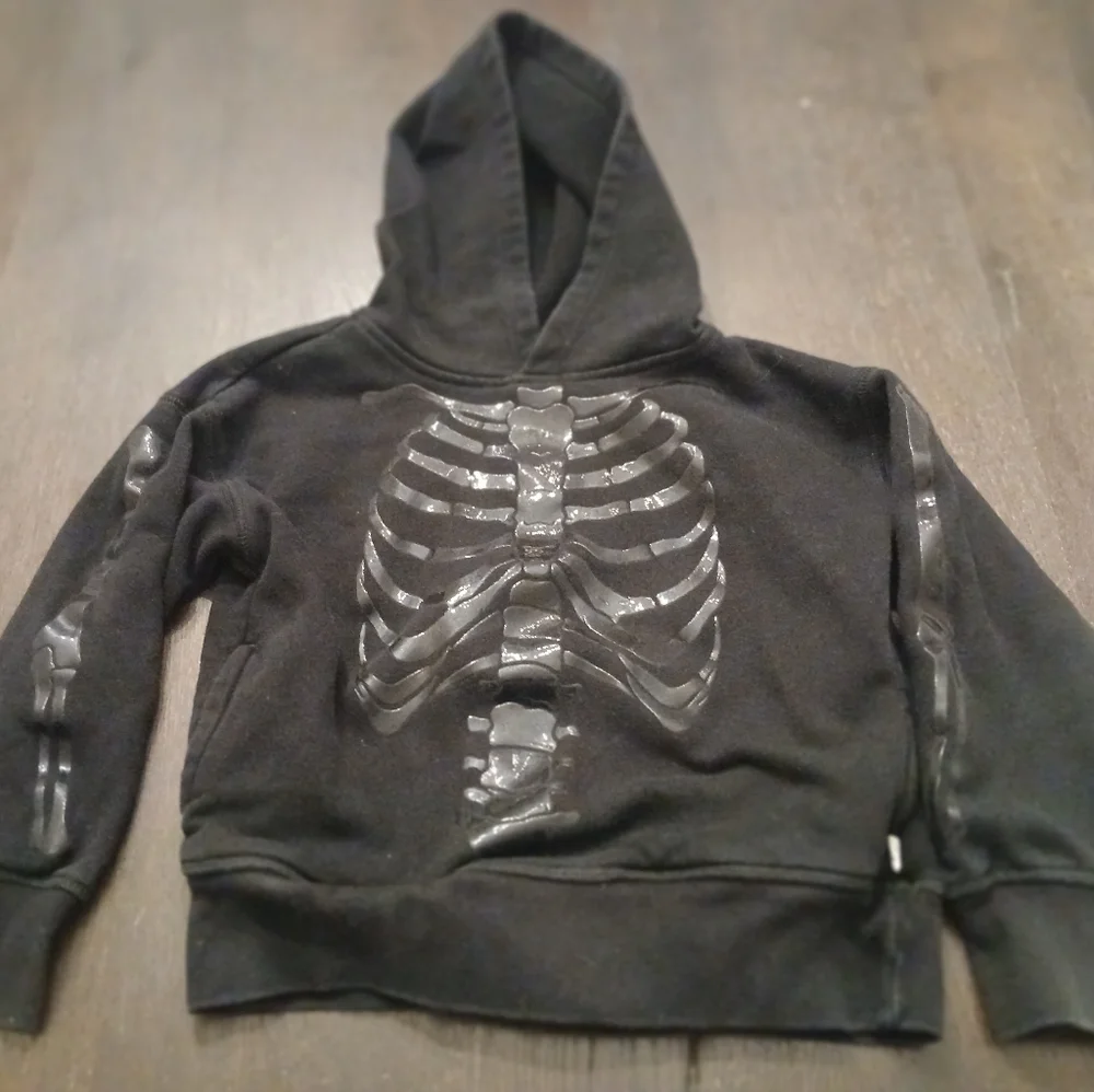 Gap Kids Black Skeleton Cotton Hoodie XS Pullover Hoodie